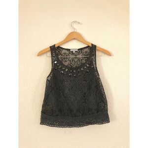 Charlotte Russe Women's Lace Beaded Neck Crop Tank Top Black Size Small